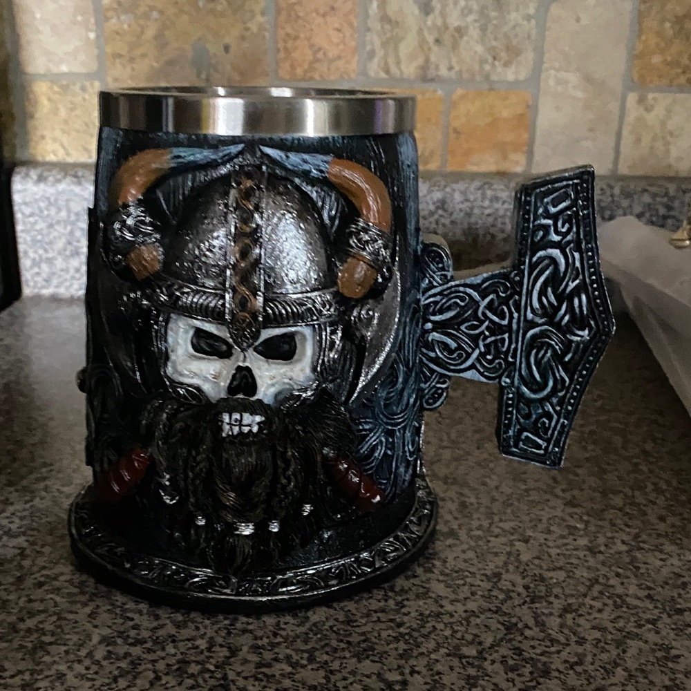 Viking Skull Tankard with Hammer Handle